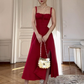 Casual Lace up Waist Controlled Slimming A Line Slip Red Party Dress,Red Prom Dress Y4581