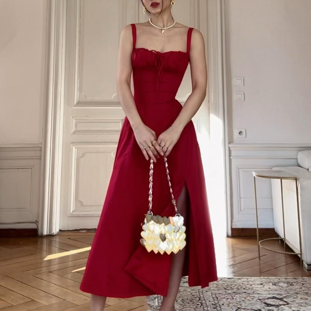 Casual Lace up Waist Controlled Slimming A Line Slip Red Party Dress,R Simplepromdress Casual Lace up Waist Controlled Slimming A Line Slip Red Party Dress,R Simplepromdress