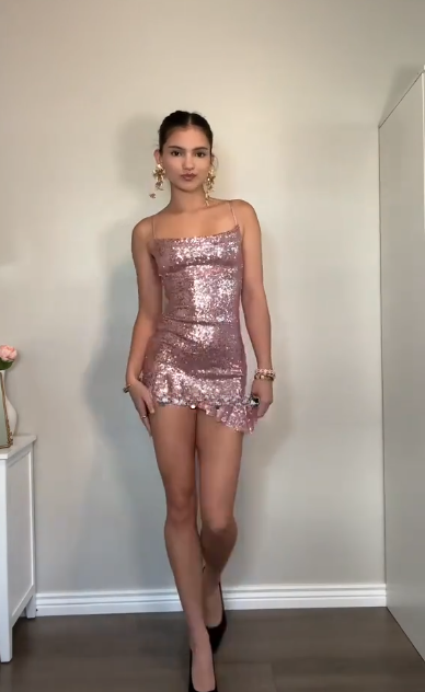 Pink Sequin Spaghetti Straps Sheath Cocktail Dress Short Graduation Homecoming Dress SP128