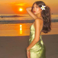 Simple Green Slit Satin Long Party Prom Dress, Formal Evening Gown Y8149