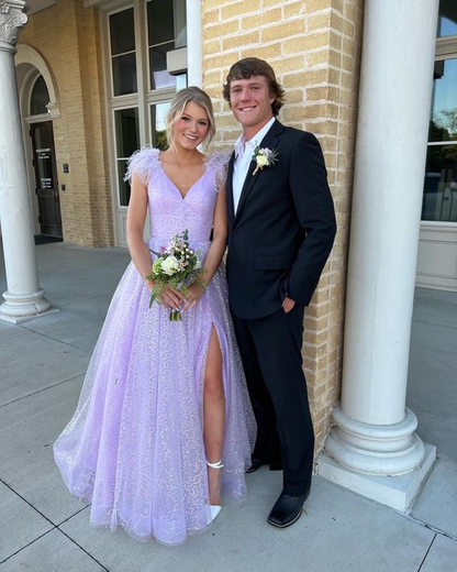 Lilac A-line V Neck Prom Dress With Split,Senior Prom Gown Y6227 ...