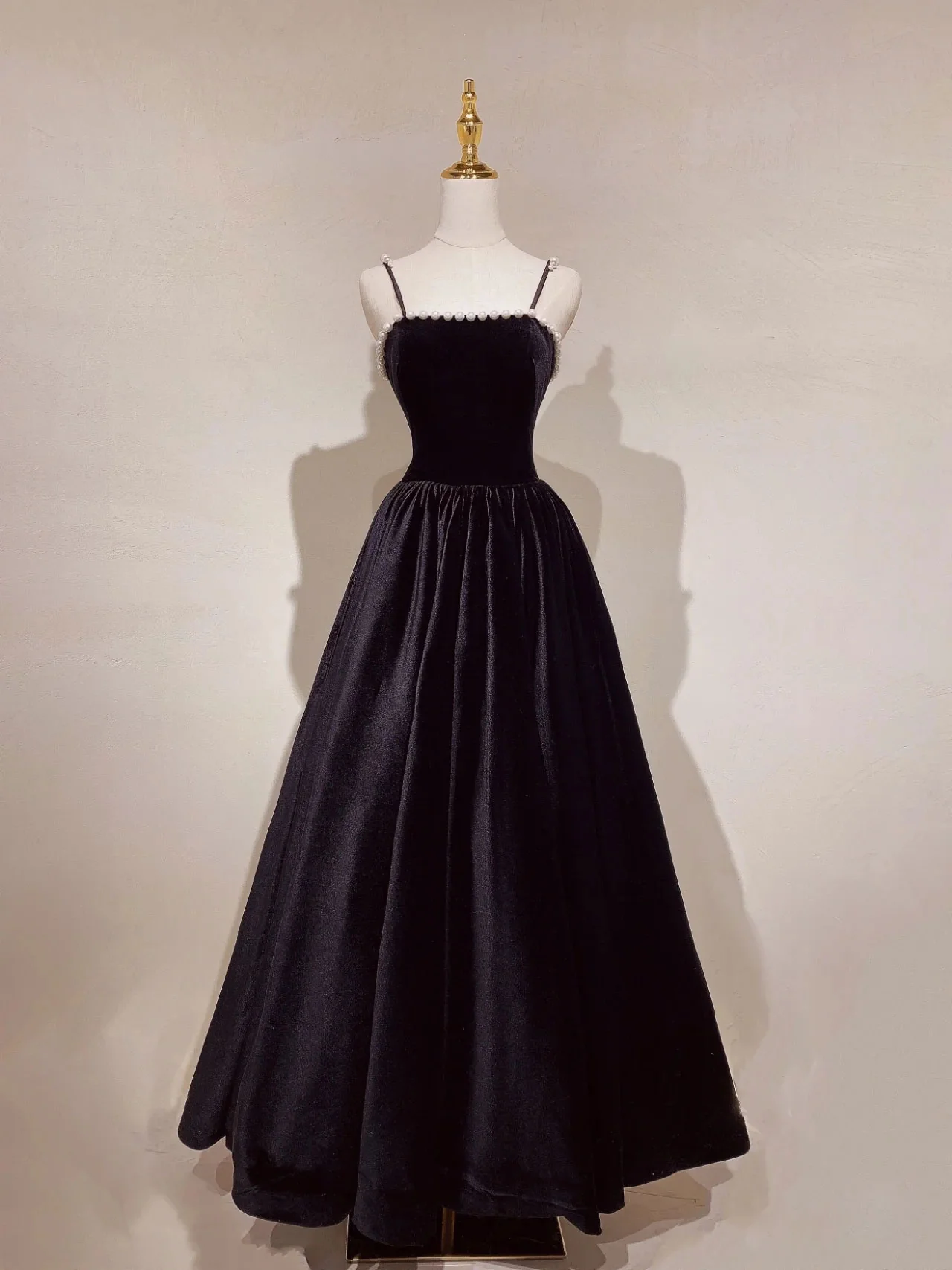 A-line Black Velvet Long Prom Dress, Black Formal Graduation With Pear Simplepromdress A-line Black Velvet Long Prom Dress, Black Formal Graduation With Pear Simplepromdress
