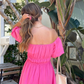 Hot Pink A-line Homecoming Dress with Puff Sleeves,Summer Dress Y2758