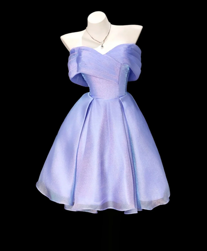 Pretty Off The Shoulder Lavender Tulle Pleated A Line Short Homecoming Dress Birthday Dress SP1918