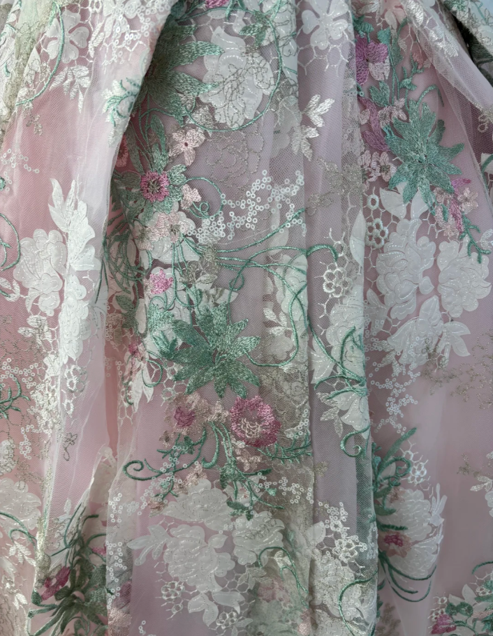 Pretty Strapless Pink Lace Floral Sequin Quinceanera Dress Sweet 16 Dress SP1778