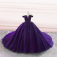 Purple tulle ball gown off the shoulder wedding dresses Y4310