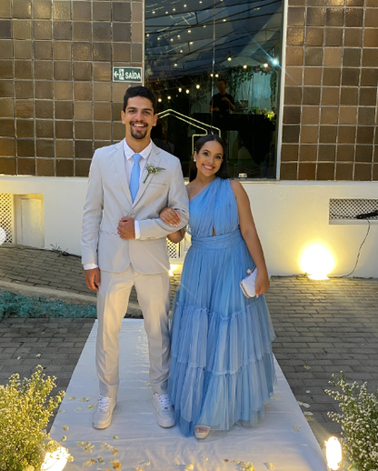 Elegant One Shoulder Blue Tulle Prom Dress,Blue Wedding Guest Dress Y4985