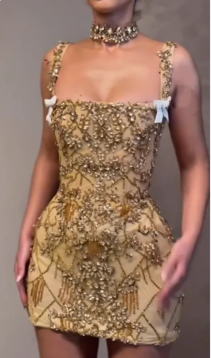 Gorgeous Gold Cocktail Dress Short Sheath Homecoming Dress Birthday Outfits Y8935