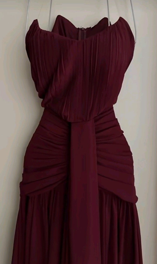 Classy Pink Strapless Chiffon Pleated Long Wedding Guest Dress Evening Dress SP884