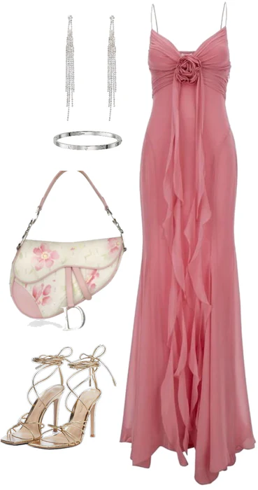 Vintage Mermaid Spaghetti Straps Pink Chiffon Prom Dress Evening Gown Y8494