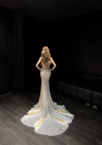 Glitter Tulle Sequin Beaded Mermaid Long Wedding Dress SP4155