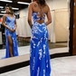 V Neck Mermaid Open Back Purple Lace Long Prom Dresses with High Slit, Mermaid Purple Formal Graduation Evening Dresses Y344