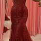 Charming Red Mermaid Lace Appliques Prom Dress,Evening Dress,Winter Dance Dress Y4345