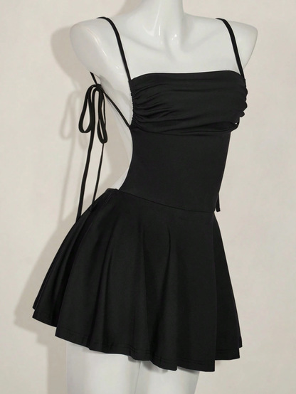 Sexy Black Spaghetti Straps Satin Short Homecoming Dress Cocktail Dress Y9908