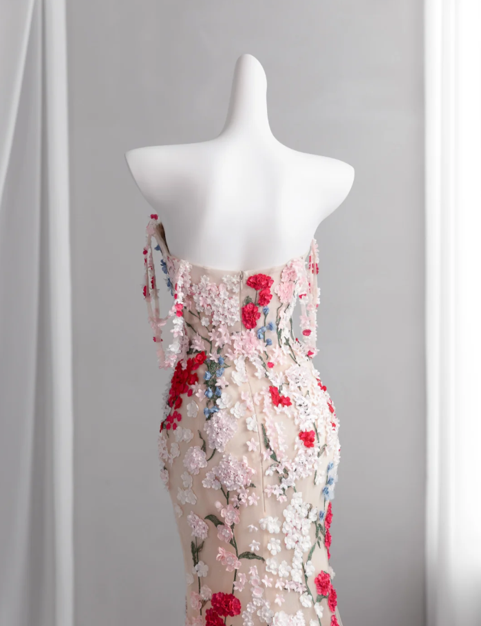 Glamorous Spaghetti Straps Tulle Colorful Appliques Mermaid Long Party Dress Prom Gown SP1514