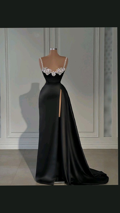 Attractive Black Long Evening Dress With High Slit  Y4356