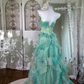 Chaming Mint Green Tulle Beaded Ruffles Long Wedding Guest Dress Strapless Birthday Party Dress SP1457