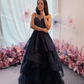 Dark blue lace tulle long ball for teens Prom Dresses Y5852