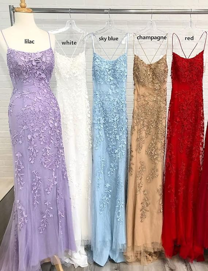 Pink Mermaid Lace Tulle Prom Dress Lace-up Back Evening Dress Y2902