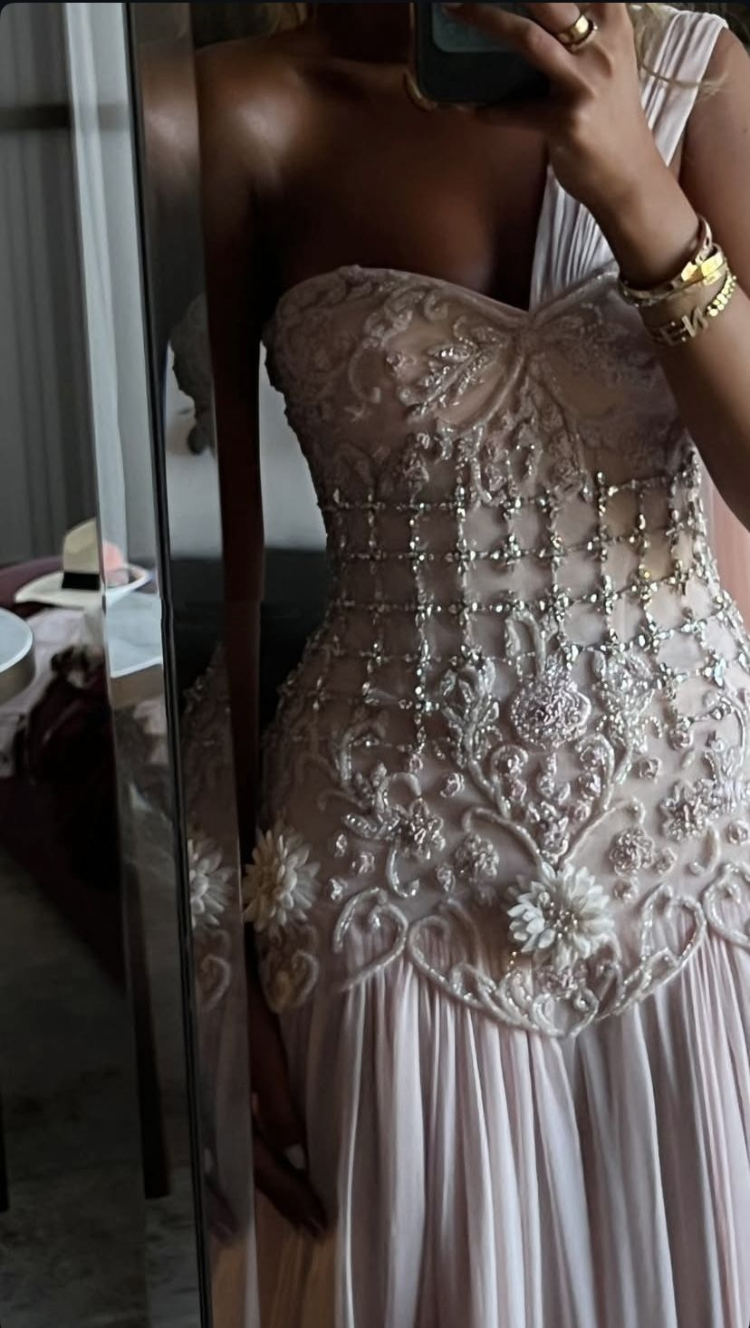 Gorgeous Pink One Shoulder Chiffon Beaded Appliques Mermaid Prom Dress Long Party Dress SP540