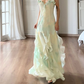 Beautiful Green Chiffon Layered Ruffle Prom Dress Straps Evening Gown Y7897