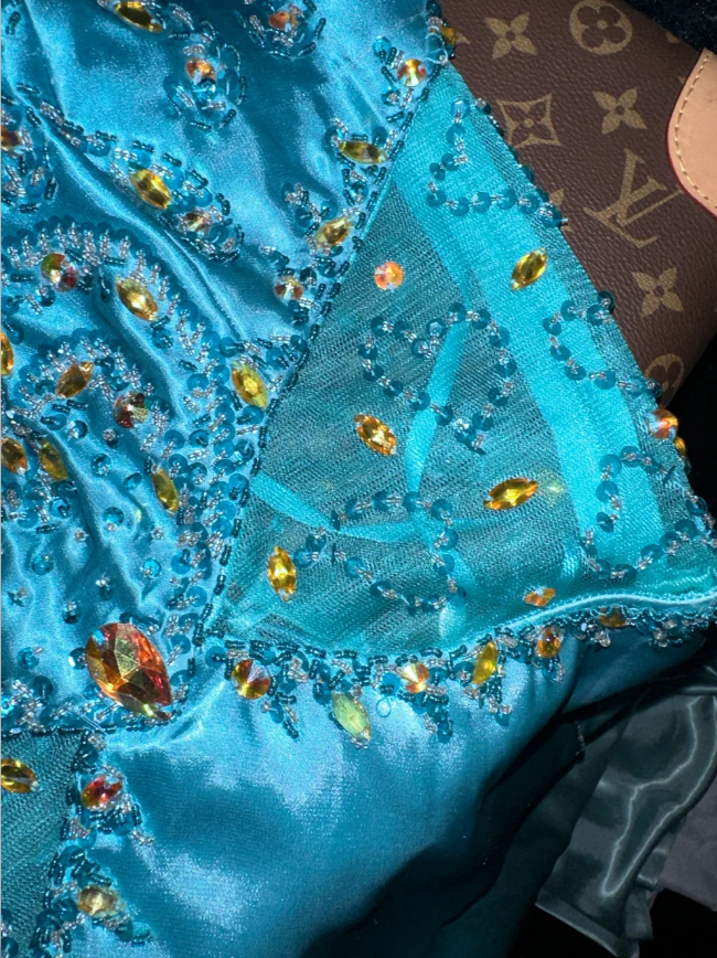 Classy Halter Blue Satin Beaded Mermaid Long Birthday Prom Dress Evening Gown SP1066