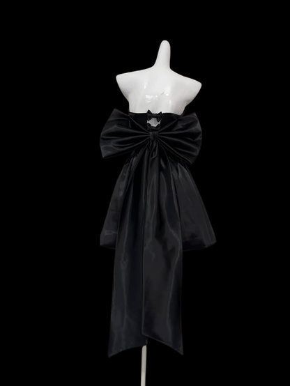 Elegant Strapless White Short Satin Short Homecoming Dress Birthday Dress With Bow SP3643
