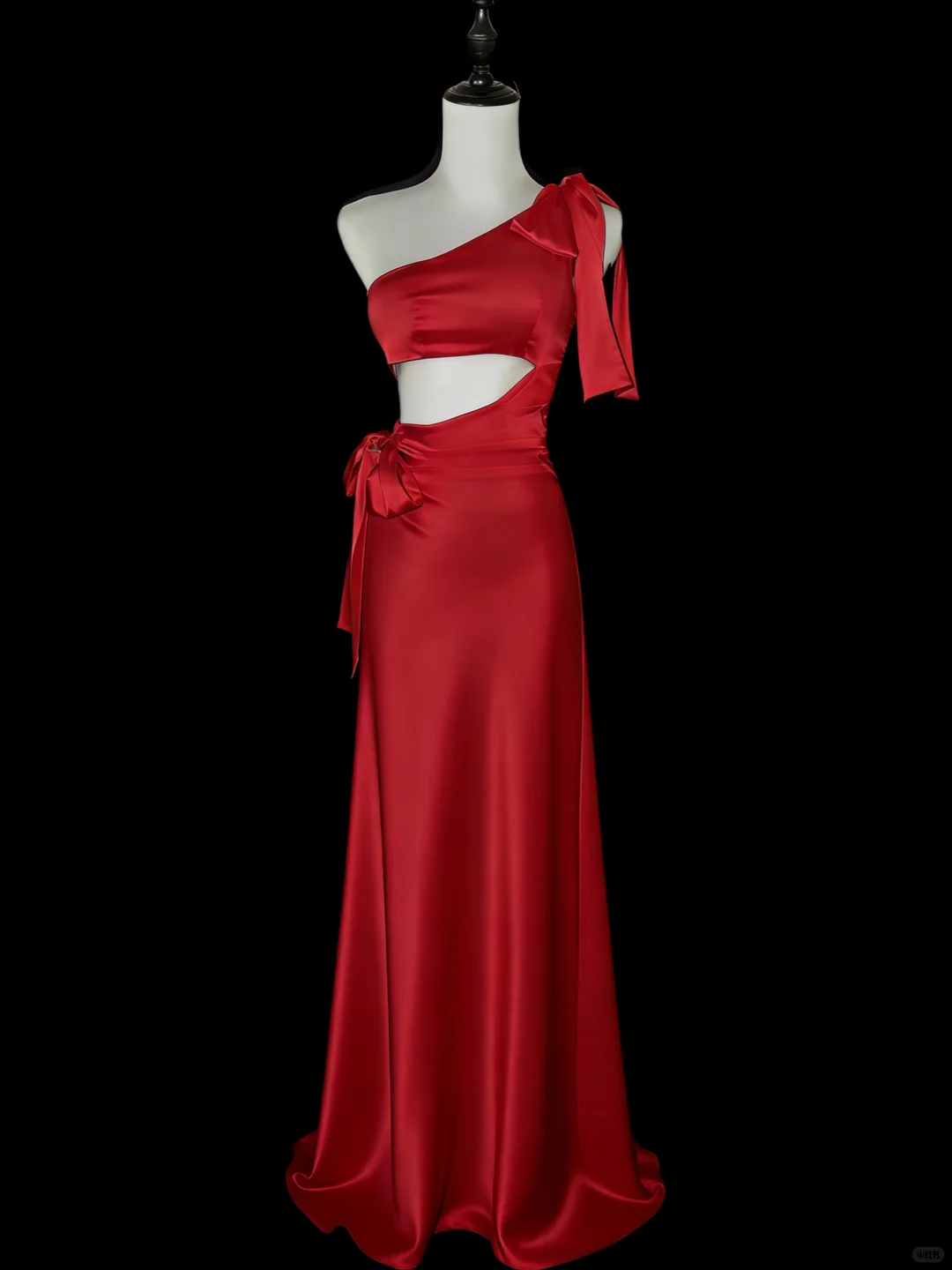 Stylish One Shoulder Satin Long Wedding Guest Dress Red Party Dress SP2067