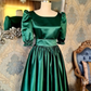 Modest Green Satin Midi-length Prom Dress,Green Party Dress  Y4969