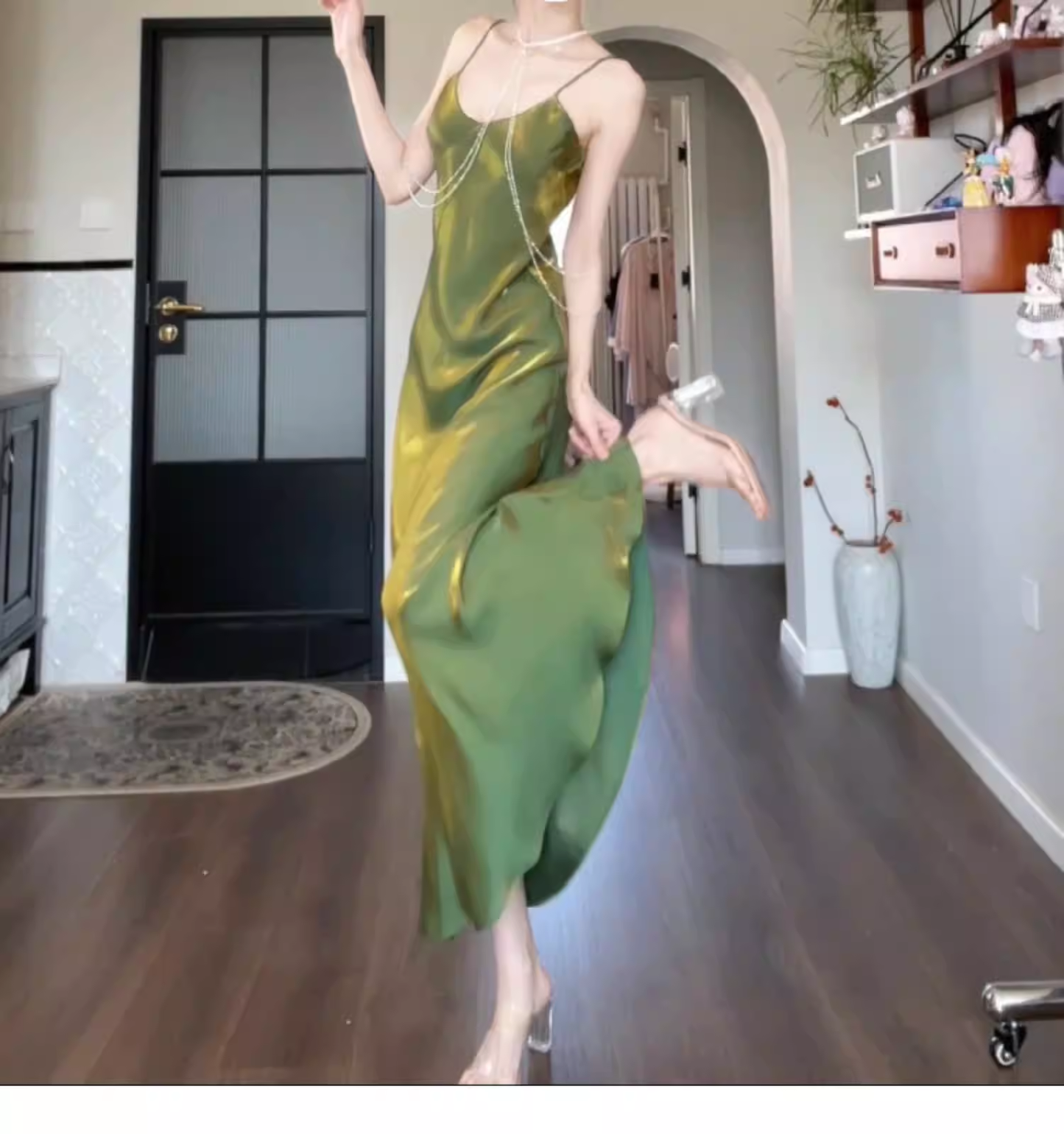 Simple Spaghetti Straps Satin Mermaid Long Wedding Guest Dress Green Birthday Party Gown SP1982