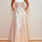 Beautiful Gold Floral Tulle Prom Dress,Glitter A Line Strapless Evening Gown Y8138