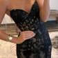 Black Evening Dress, Sexy Strapless Sweetheart Lace Slit Mermaid Prom Dress Y8017