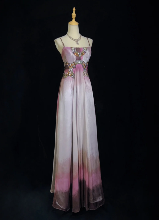 Pretty Ombre Purple Chiffon Beaded Long Evening Dress Formal Birthday Prom Dresses SP1438