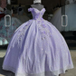 Off the shoulder blue ball gown , sparkly prom dress with flowers S26908