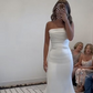 Charming White Strapless Wedding Dress,White Bridal Gown Y7385
