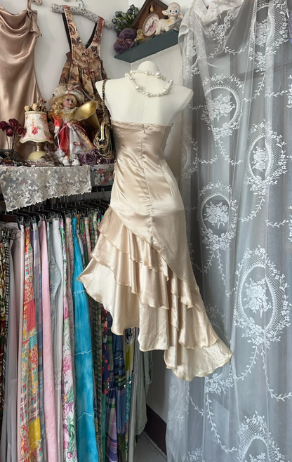 Classy Champagne Strapless Layered Graduation Homecoming Dress Party Dress Y9006