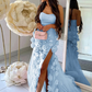 Chic Pink Strapless Long Prom Dress with 3D Flowers Y2723