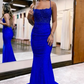 Mermaid Beaded Appliques Spaghetti Straps Cross Back Long Prom Dress Y6308