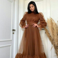 Modern Style Women's Puff Sleeve Tulle Prom Dress, Formal Evening Wear Y6975