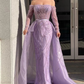 Lilac Off-The-Shoulder Long Sleeves Tulle Prom Dress Mermaid With Beads Y6716