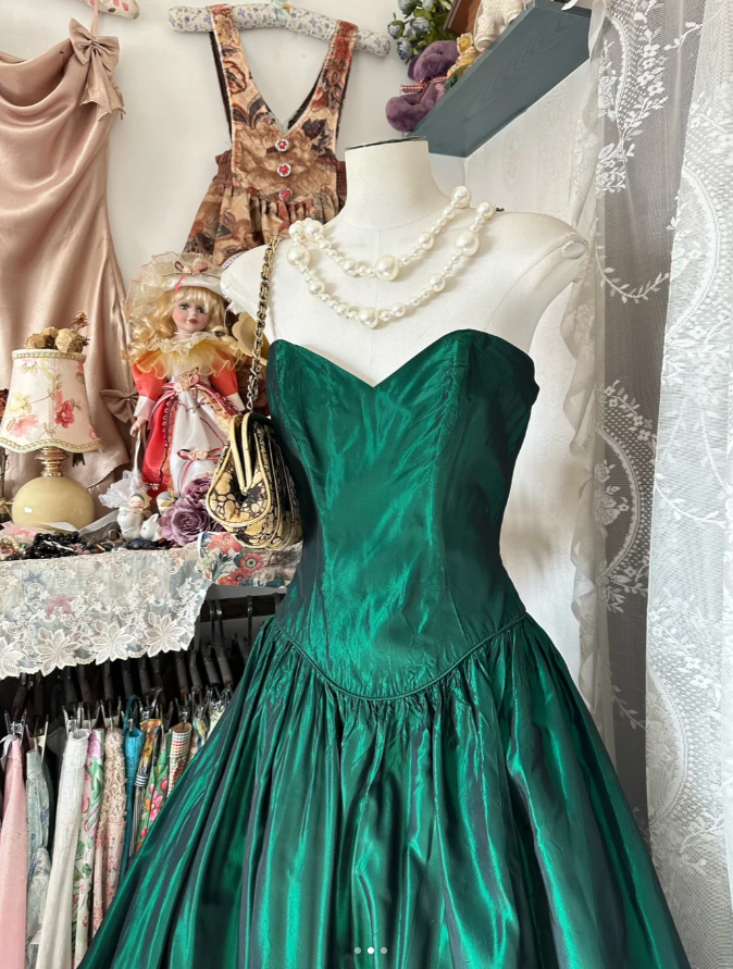 Elegant Emerald Green Strapless Satin Long Party Dress Prom Dresses SP1720