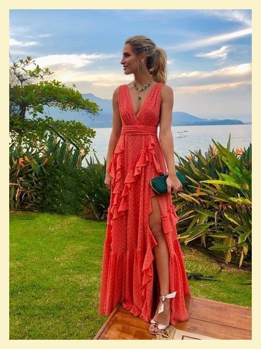 A line V Neck Wedding Beach Dress Long Prom Dress Y4054