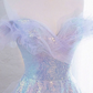 Purple Off Shoulder Sequin Tulle Long Prom Dress, Purple Formal Evening Dresses Y4451