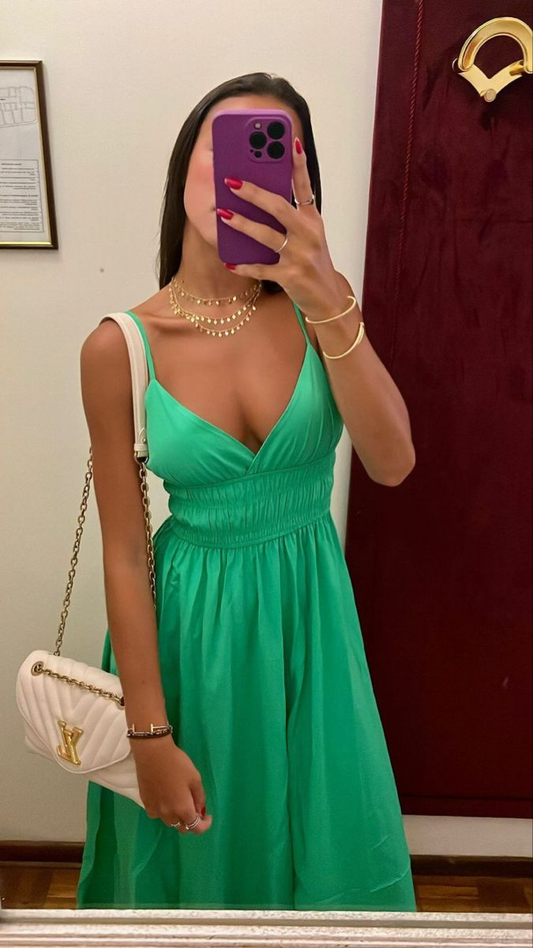 Green A-line Spaghetti Straps V Neck Prom Dress,Green Summer Beach Dress Y5172