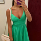 Green A-line Spaghetti Straps V Neck Prom Dress,Green Summer Beach Dress Y5172