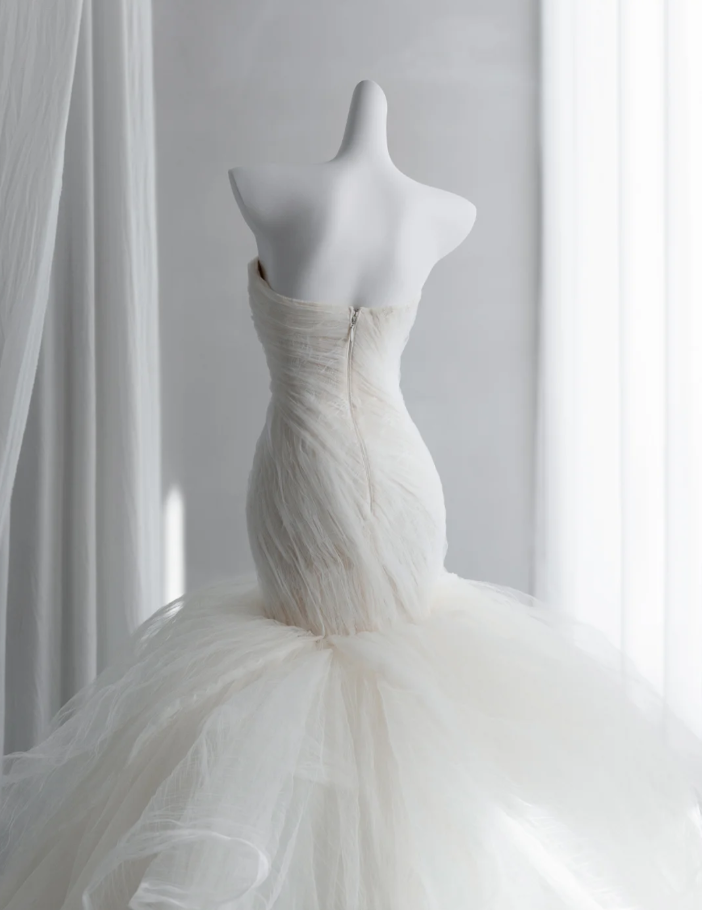 Fairy Strapless Bridal Dress Tulle Mermaid Long Wedding Dress SP1523