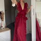 Beautiful Burgundy Chiffon Ruffles Evening Dress Slit Prom Dress Y7715