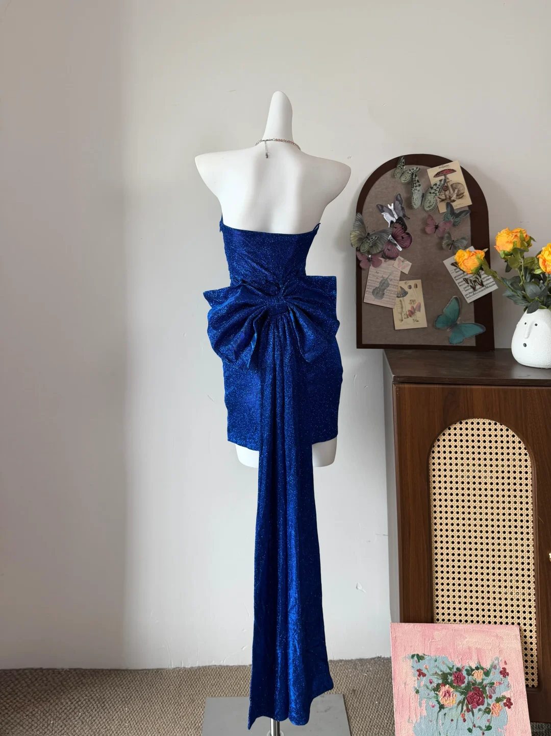Shiny Royal Blue Homecoming Dress Sequin Strapless Sheath Short 15th Birthday Outfits With Bow SP2334