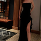 Sexy Black Strapless Slit Evening Dress Prom Dress Y7668