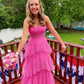 Spaghetti Straps Layered Tulle Graduation Dresses,Long Prom Dress Outfits Y6804